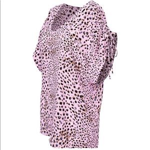 Cabi | #5980 Seaside Pink Cheetah Print Oversized Dolman Cinched Sleeve Blouse
